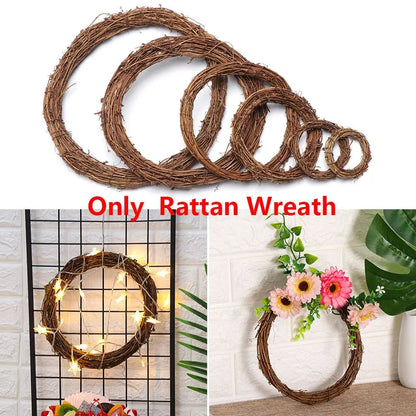 Christmas Rattan Wreath - Small Handmade Holiday Wicker Vine Ring, Rustic Decor - ZOOMNSTORE