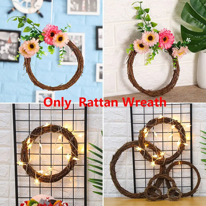 Christmas Rattan Wreath - Small Handmade Holiday Wicker Vine Ring, Rustic Decor - ZOOMNSTORE