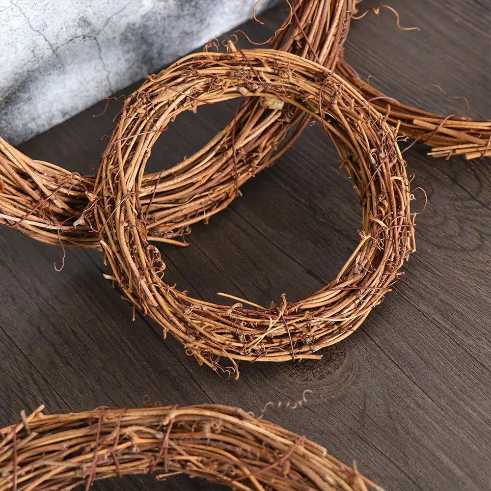Christmas Rattan Wreath - Small Handmade Holiday Wicker Vine Ring, Rustic Decor - ZOOMNSTORE
