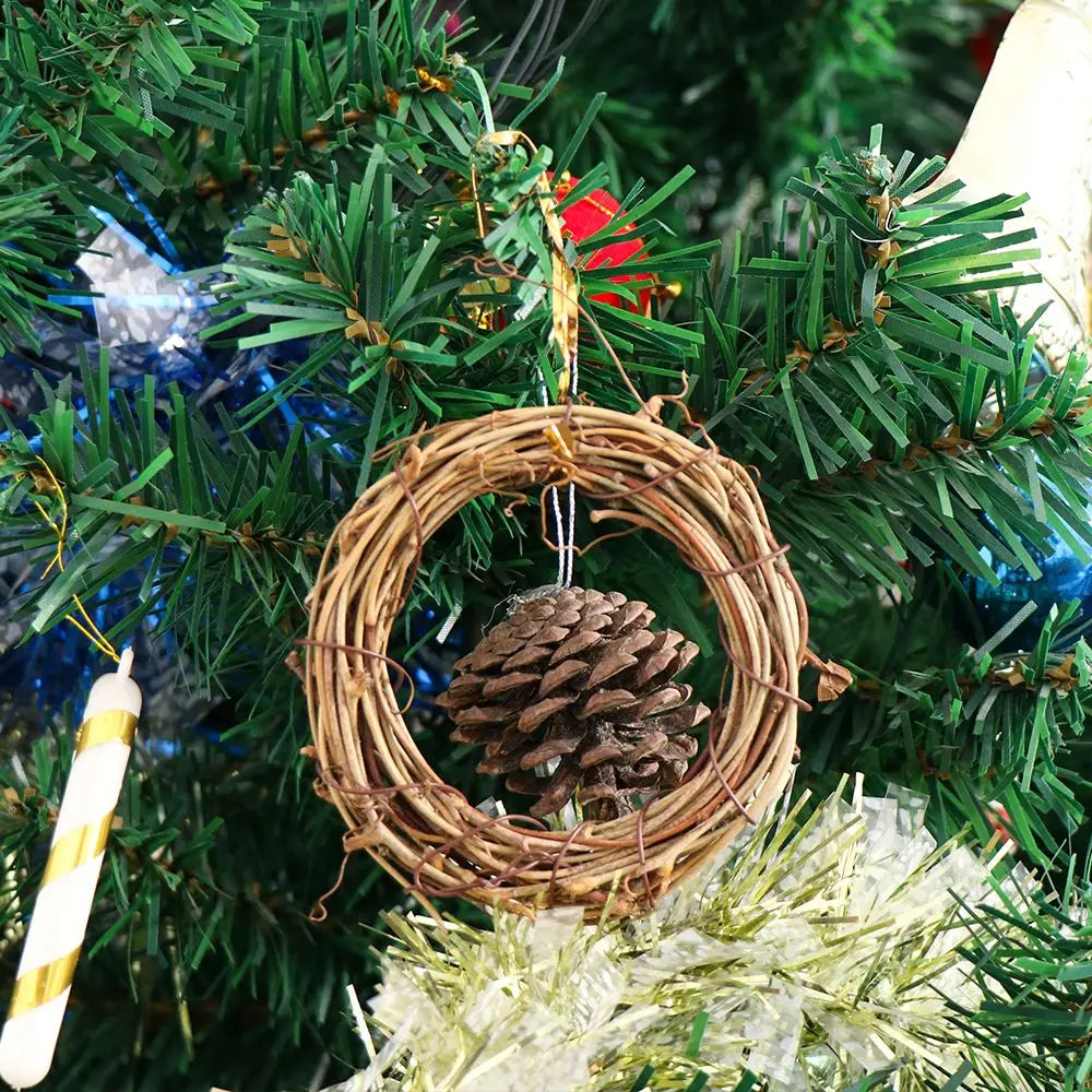 Christmas Rattan Wreath - Small Handmade Holiday Wicker Vine Ring, Rustic Decor - ZOOMNSTORE