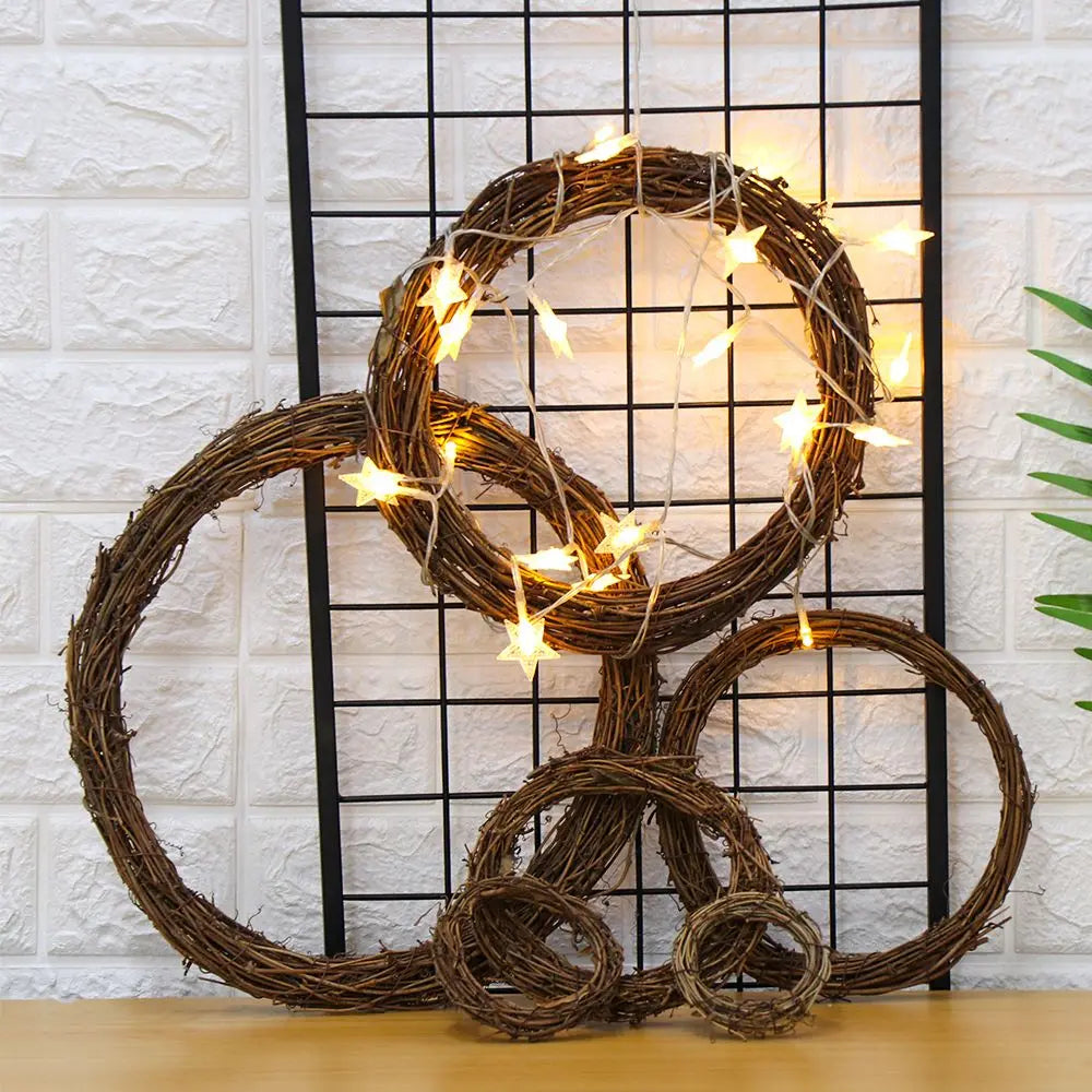 Christmas Rattan Wreath - Small Handmade Holiday Wicker Vine Ring, Rustic Decor - ZOOMNSTORE