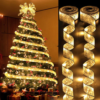 Christmas Ribbon Lights – DIY Christmas Bows & Fairy String Lights for Holiday Tree Ornaments - ZOOMNSTORE