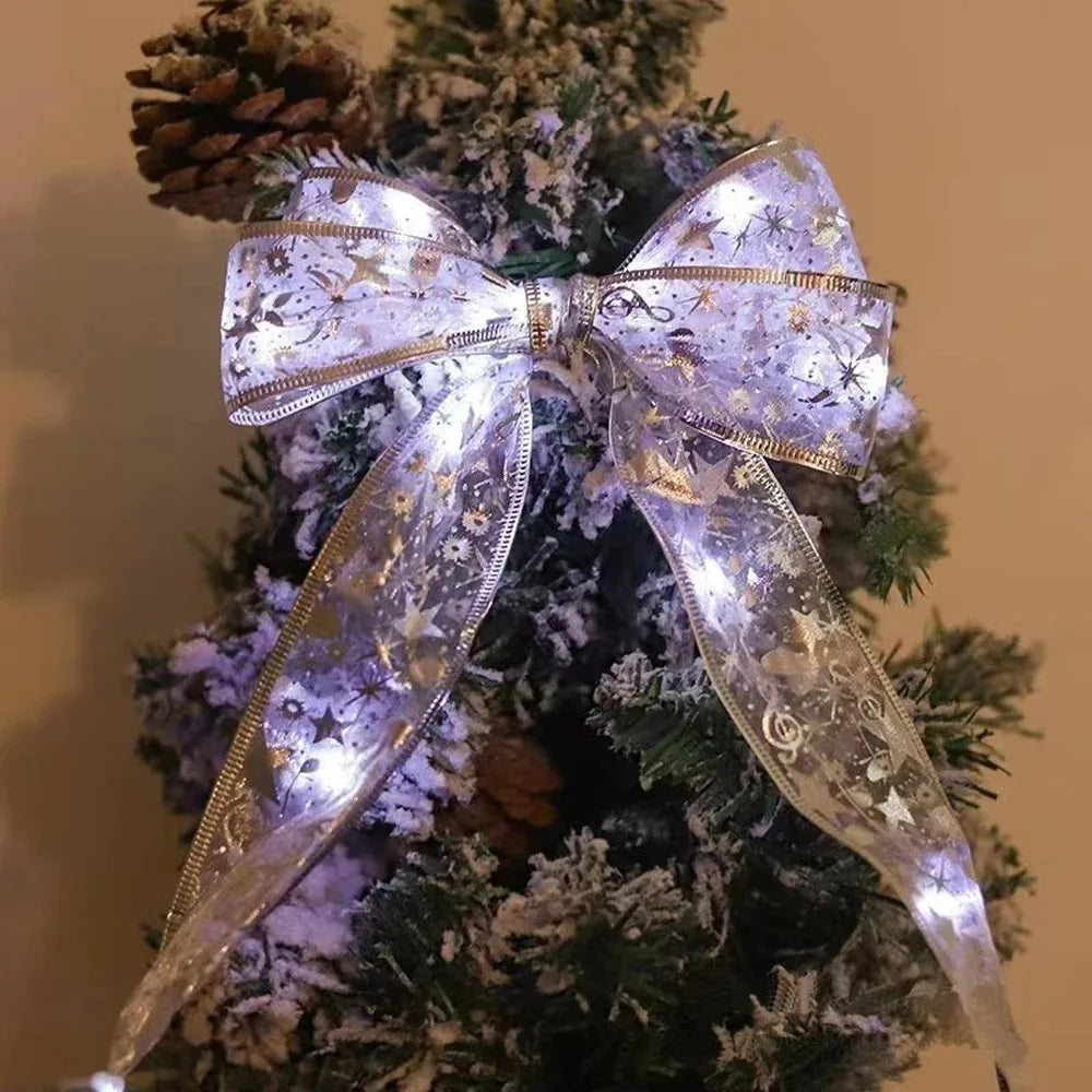 Christmas Ribbon Lights – DIY Christmas Bows & Fairy String Lights for Holiday Tree Ornaments - ZOOMNSTORE
