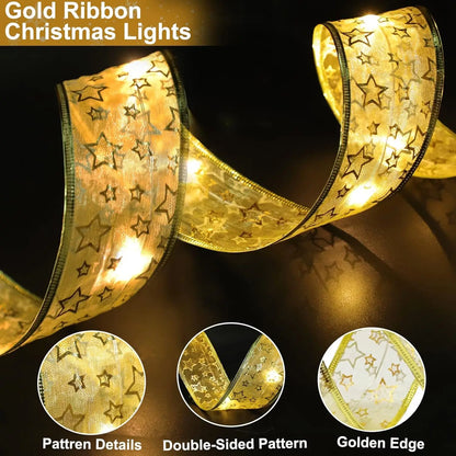 Christmas Ribbon Lights – DIY Christmas Bows & Fairy String Lights for Holiday Tree Ornaments - ZOOMNSTORE