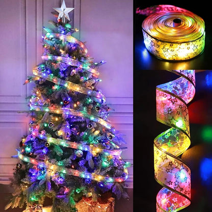 Christmas Ribbon Lights – DIY Christmas Bows & Fairy String Lights for Holiday Tree Ornaments - ZOOMNSTORE