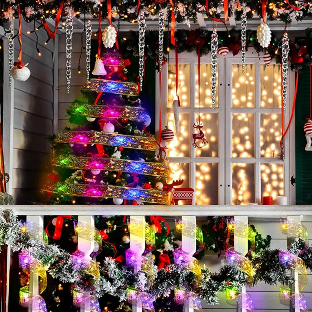 Christmas Ribbon Lights – DIY Christmas Bows & Fairy String Lights for Holiday Tree Ornaments - ZOOMNSTORE