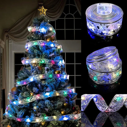 Christmas Ribbon Lights – DIY Christmas Bows & Fairy String Lights for Holiday Tree Ornaments - ZOOMNSTORE