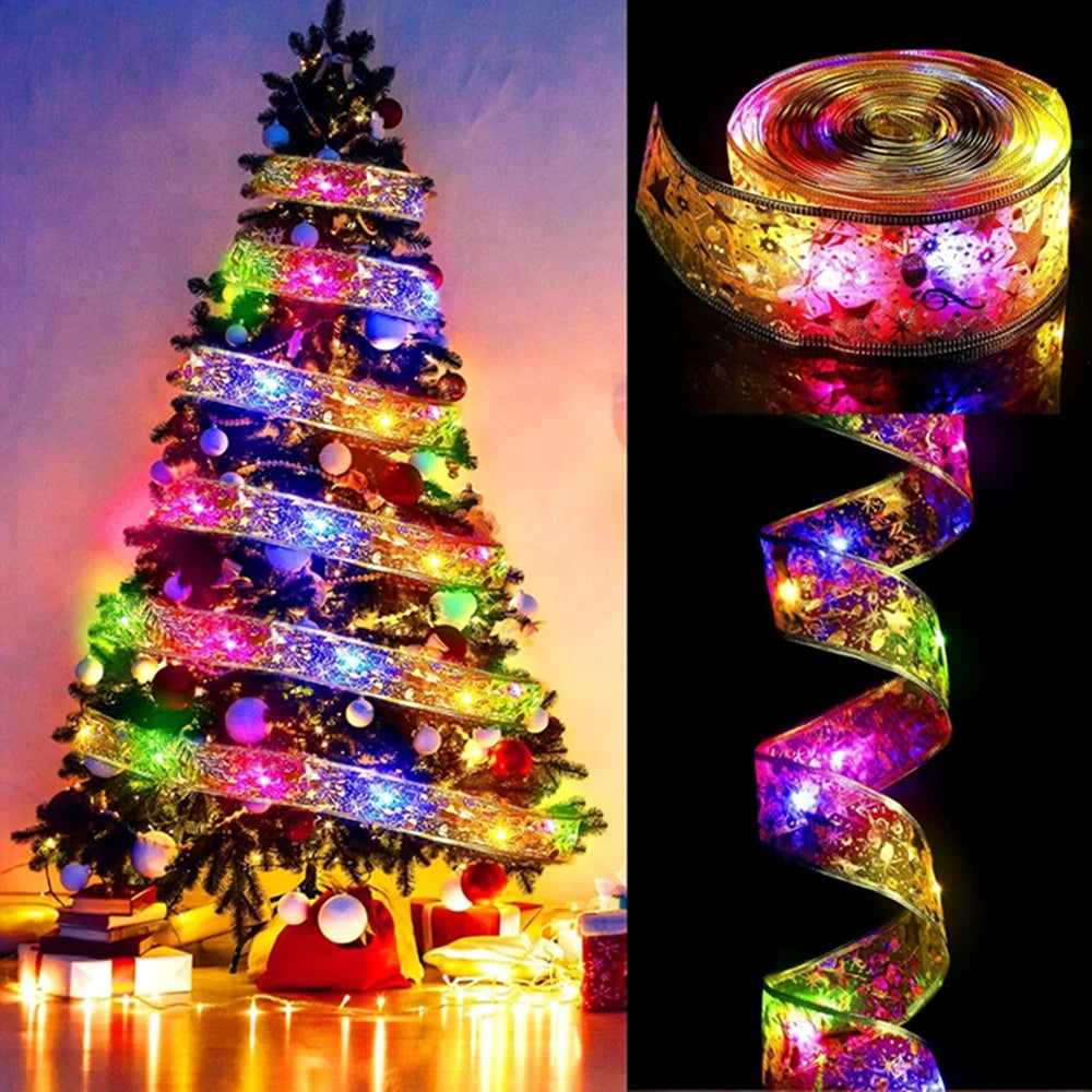 Christmas Ribbon Lights – DIY Christmas Bows & Fairy String Lights for Holiday Tree Ornaments - ZOOMNSTORE