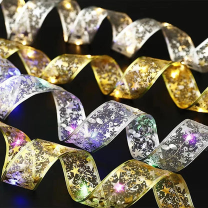 Christmas Ribbon Lights – DIY Christmas Bows & Fairy String Lights for Holiday Tree Ornaments - ZOOMNSTORE