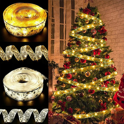 Christmas Ribbon Lights – DIY Christmas Bows & Fairy String Lights for Holiday Tree Ornaments - ZOOMNSTORE
