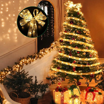 Christmas Ribbon Lights – DIY Christmas Bows & Fairy String Lights for Holiday Tree Ornaments - ZOOMNSTORE