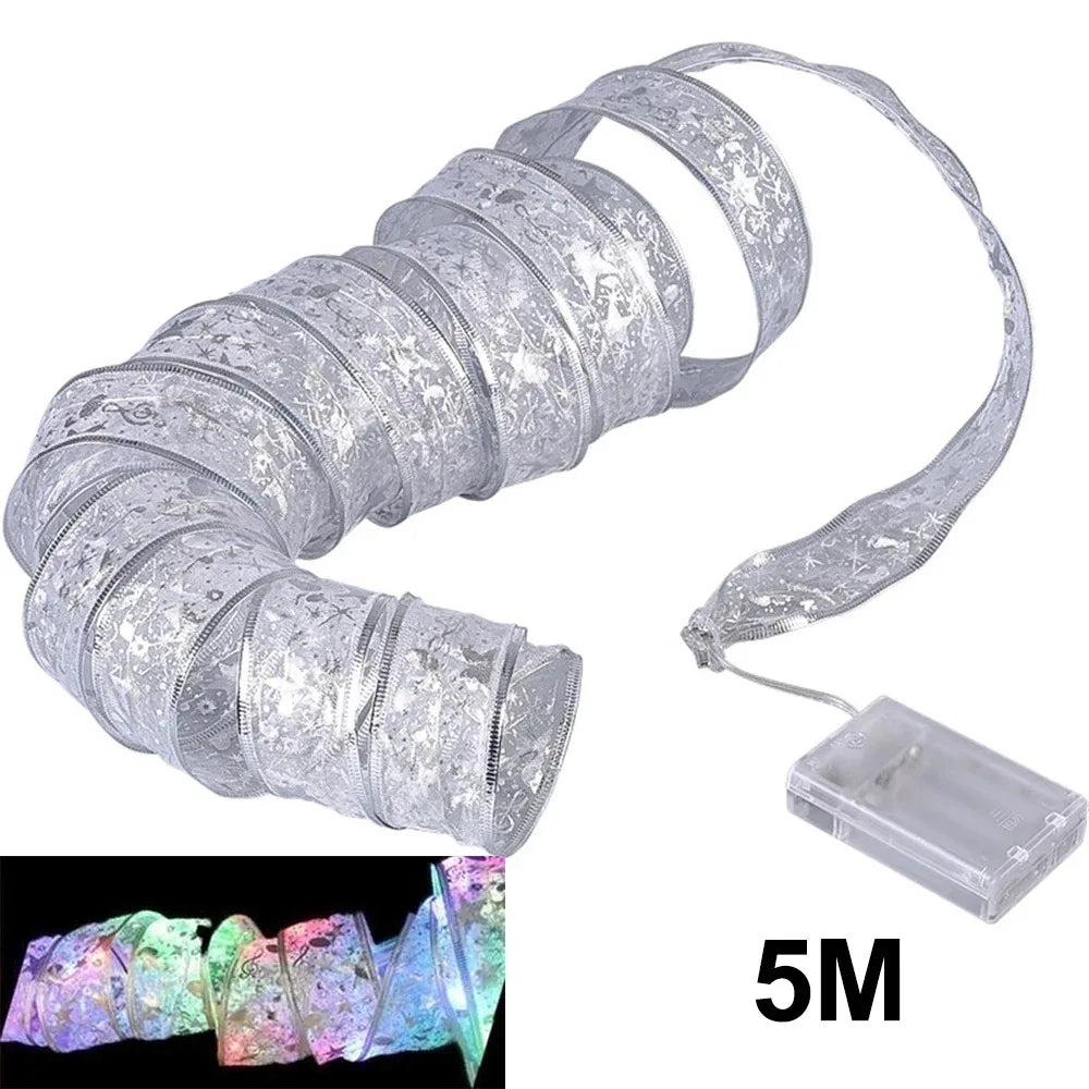 Christmas Ribbon Lights – DIY Christmas Bows & Fairy String Lights for Holiday Tree Ornaments - ZOOMNSTORE