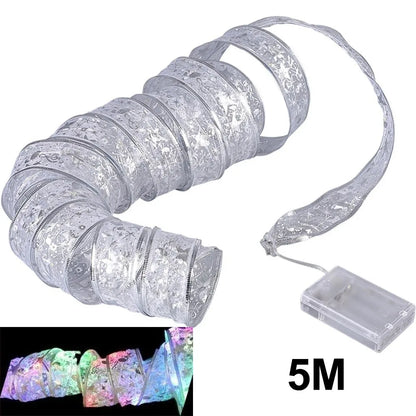 Christmas Ribbon Lights – DIY Christmas Bows & Fairy String Lights for Holiday Tree Ornaments - ZOOMNSTORE