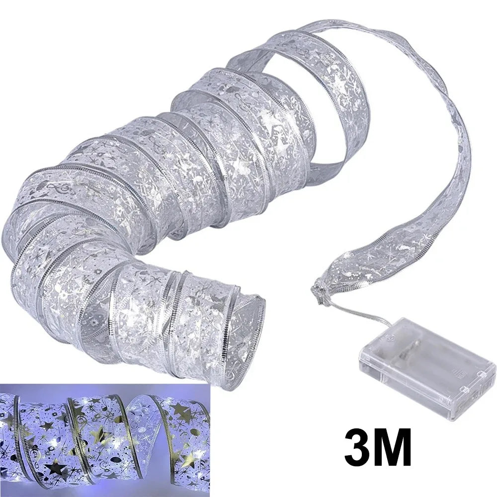 Christmas Ribbon Lights – DIY Christmas Bows & Fairy String Lights for Holiday Tree Ornaments - ZOOMNSTORE
