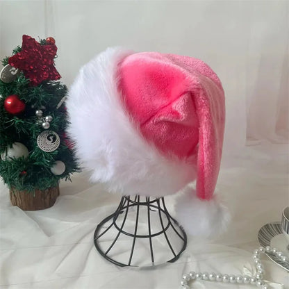 Pink Plush Santa Hat - Unisex Holiday Party Accessory for Adults  Kids - ZOOMNSTORE
