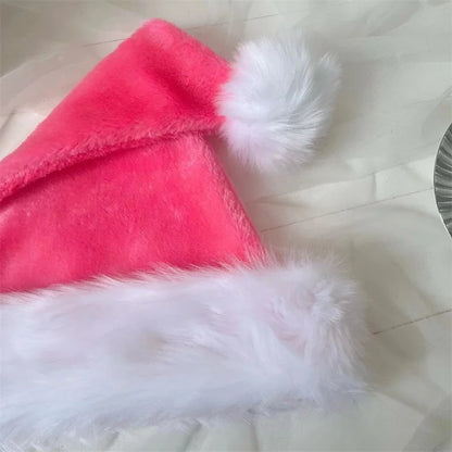 Pink Plush Santa Hat - Unisex Holiday Party Accessory for Adults  Kids - ZOOMNSTORE
