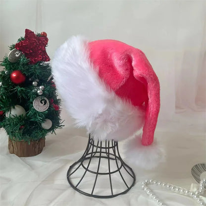 Pink Plush Santa Hat - Unisex Holiday Party Accessory for Adults  Kids - ZOOMNSTORE