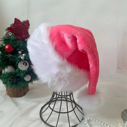Pink Plush Santa Hat - Unisex Holiday Party Accessory for Adults  Kids - ZOOMNSTORE