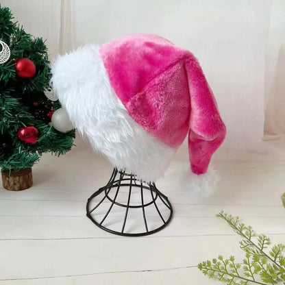 Pink Plush Santa Hat - Unisex Holiday Party Accessory for Adults  Kids - ZOOMNSTORE