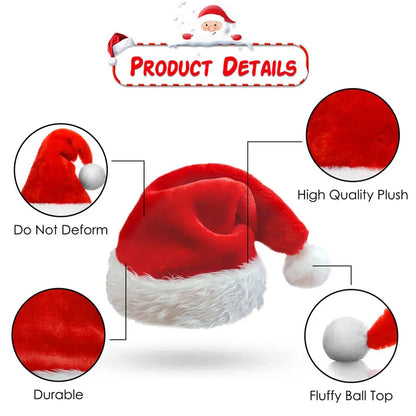 Christmas Santa Hat - Plush Holiday Hat for Adults  Kids - ZOOMNSTORE