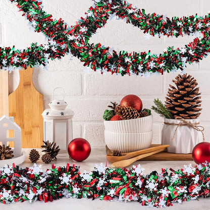 Christmas Tinsel Garland 2M Metallic Twist Snowflake Garland for Xmas Tree Decoration - ZOOMNSTORE