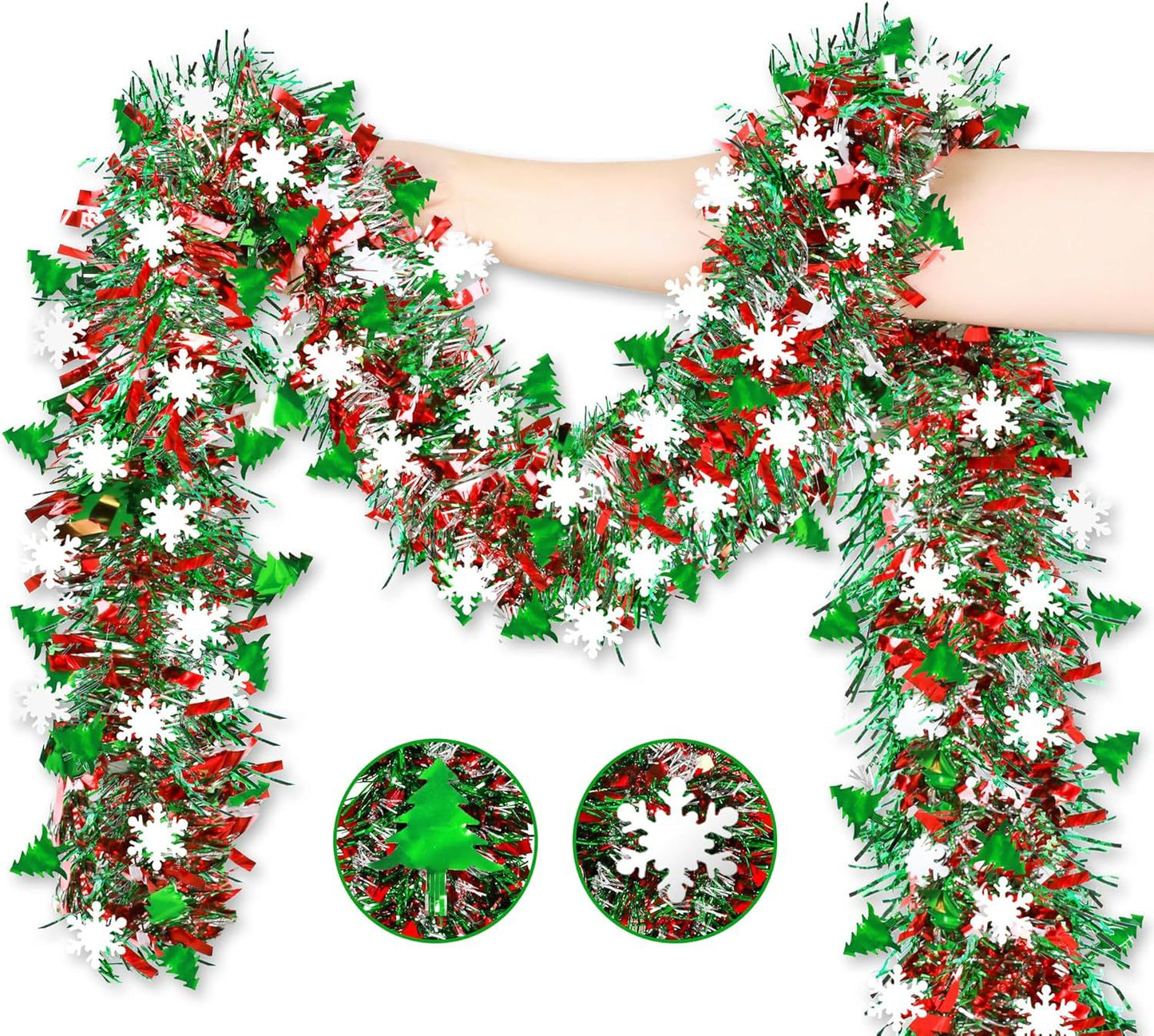 Christmas Tinsel Garland 2M Metallic Twist Snowflake Garland for Xmas Tree Decoration - ZOOMNSTORE