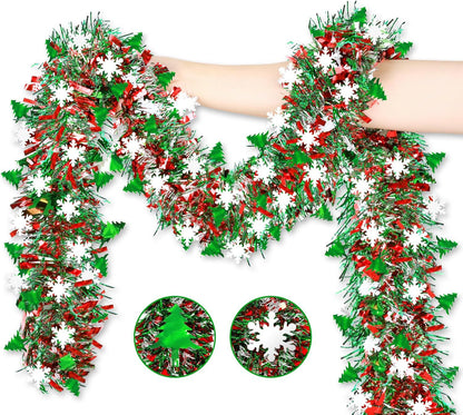 Christmas Tinsel Garland 2M Metallic Twist Snowflake Garland for Xmas Tree Decoration - ZOOMNSTORE