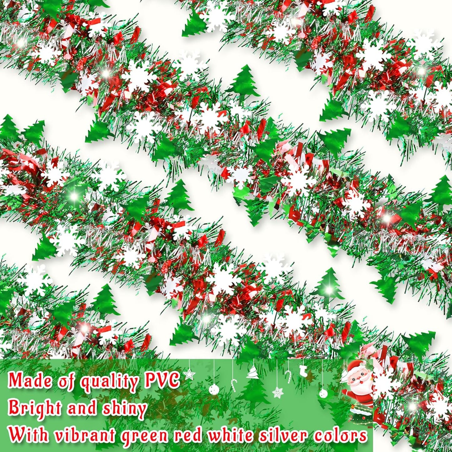 Christmas Tinsel Garland 2M Metallic Twist Snowflake Garland for Xmas Tree Decoration - ZOOMNSTORE