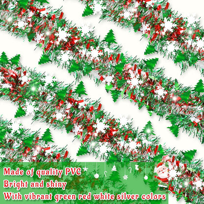 Christmas Tinsel Garland 2M Metallic Twist Snowflake Garland for Xmas Tree Decoration - ZOOMNSTORE