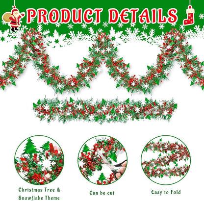 Christmas Tinsel Garland 2M Metallic Twist Snowflake Garland for Xmas Tree Decoration - ZOOMNSTORE