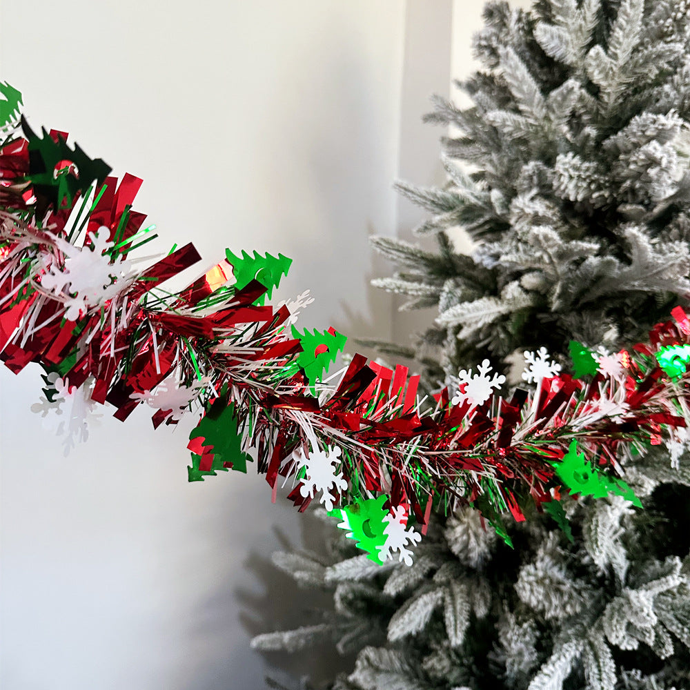 Christmas Tinsel Garland 2M Metallic Twist Snowflake Garland for Xmas Tree Decoration - ZOOMNSTORE