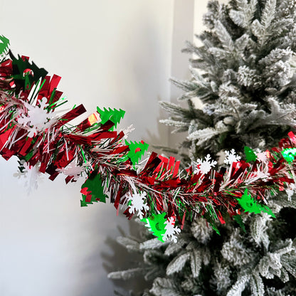 Christmas Tinsel Garland 2M Metallic Twist Snowflake Garland for Xmas Tree Decoration - ZOOMNSTORE