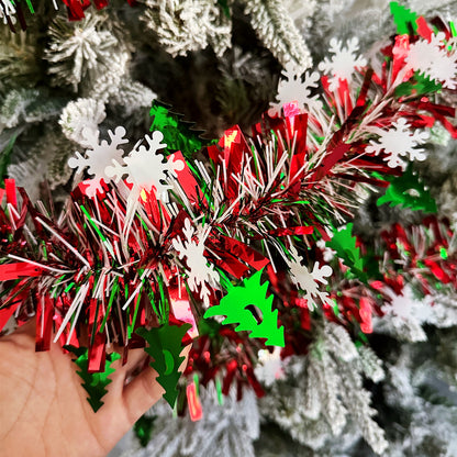 Christmas Tinsel Garland 2M Metallic Twist Snowflake Garland for Xmas Tree Decoration - ZOOMNSTORE