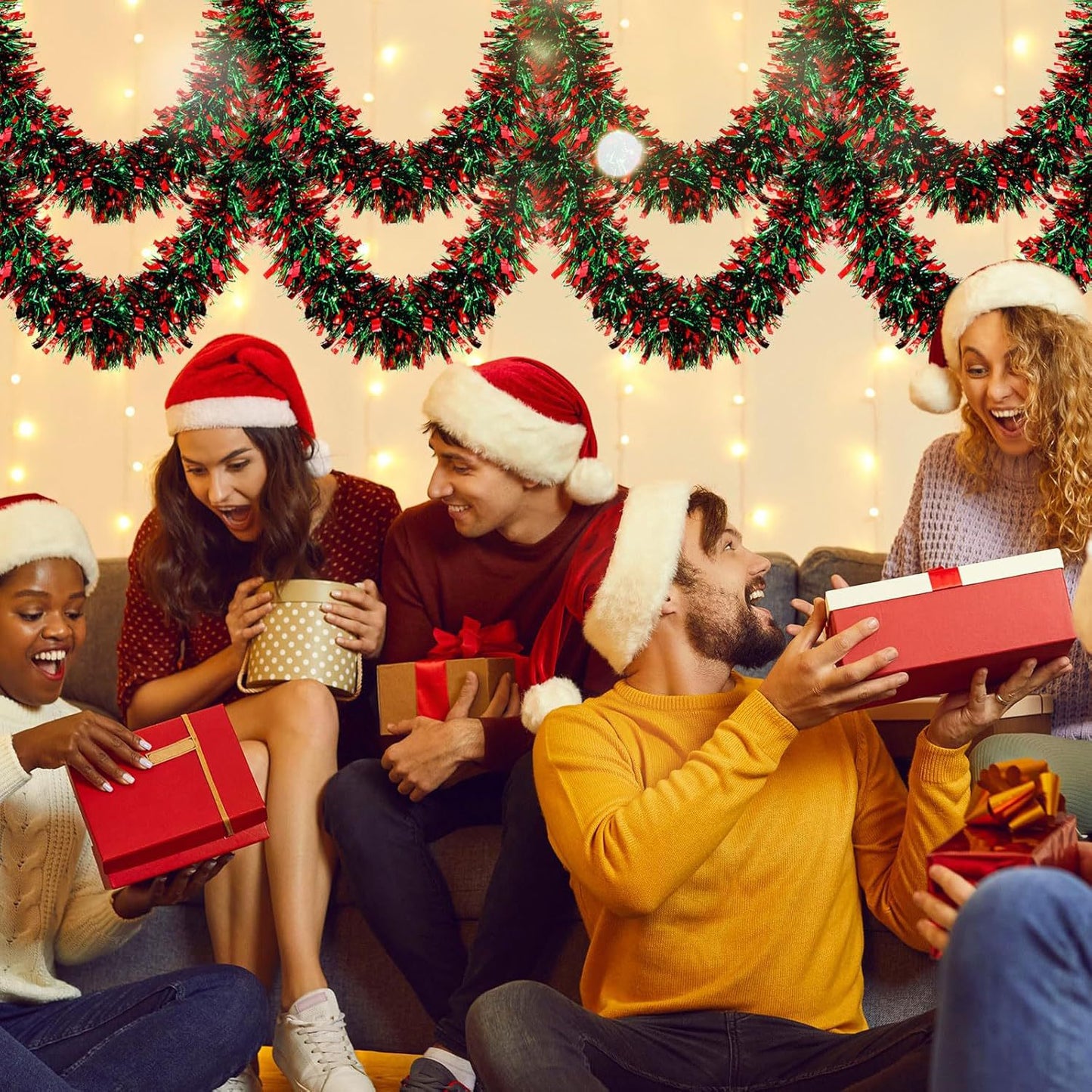 Christmas Tinsel Garland 2M Metallic Twist Snowflake Garland for Xmas Tree Decoration - ZOOMNSTORE