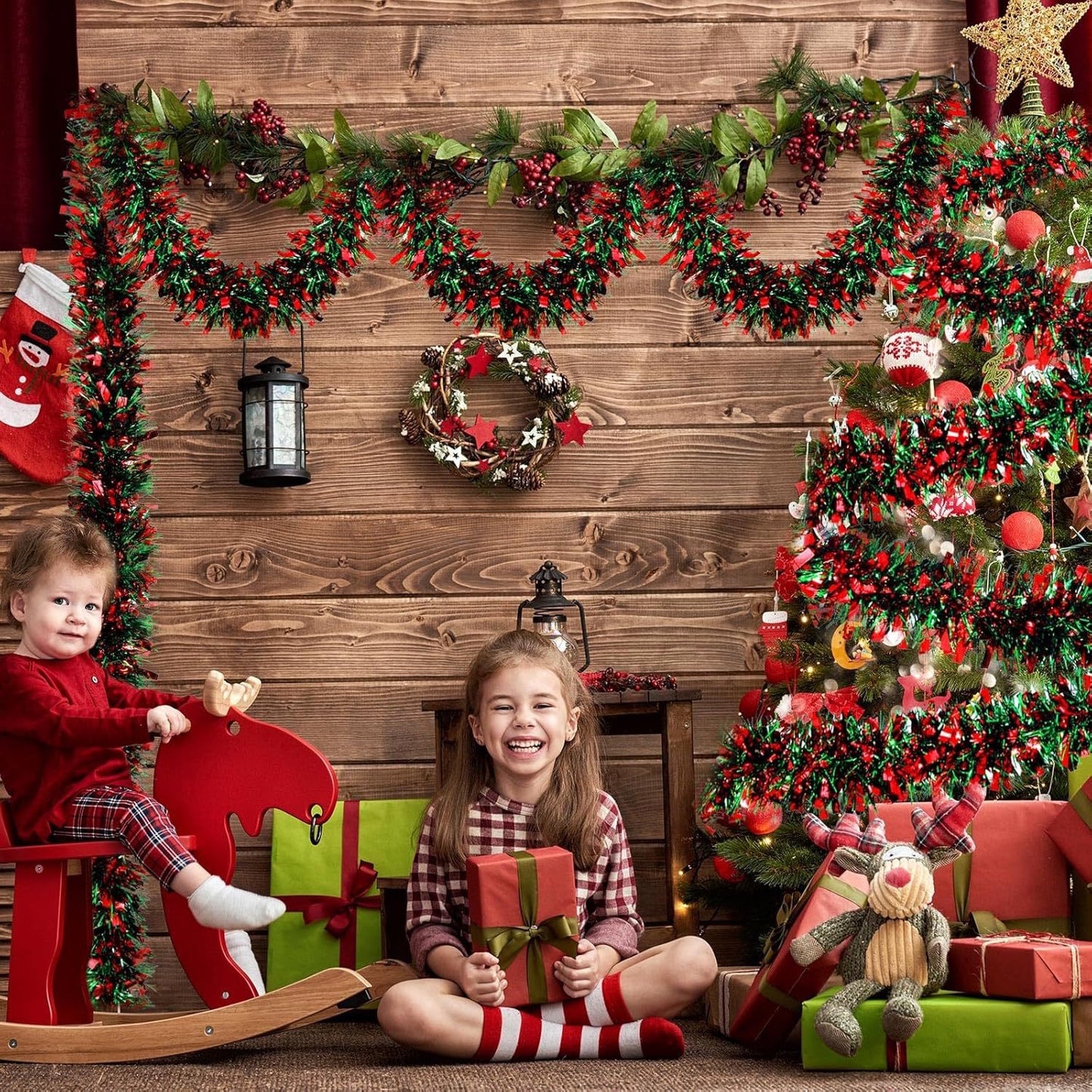 Christmas Tinsel Garland 2M Metallic Twist Snowflake Garland for Xmas Tree Decoration - ZOOMNSTORE