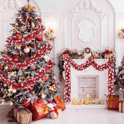 Christmas Tinsel Garland 2M Metallic Twist Snowflake Garland for Xmas Tree Decoration - ZOOMNSTORE