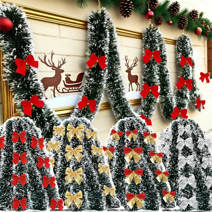 Christmas Tinsel Garland – 10M Green Cane Ribbon with Bows for Xmas Tree Decor - ZOOMNSTORE