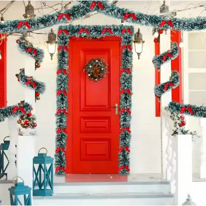 Christmas Tinsel Garland – 10M Green Cane Ribbon with Bows for Xmas Tree Decor - ZOOMNSTORE