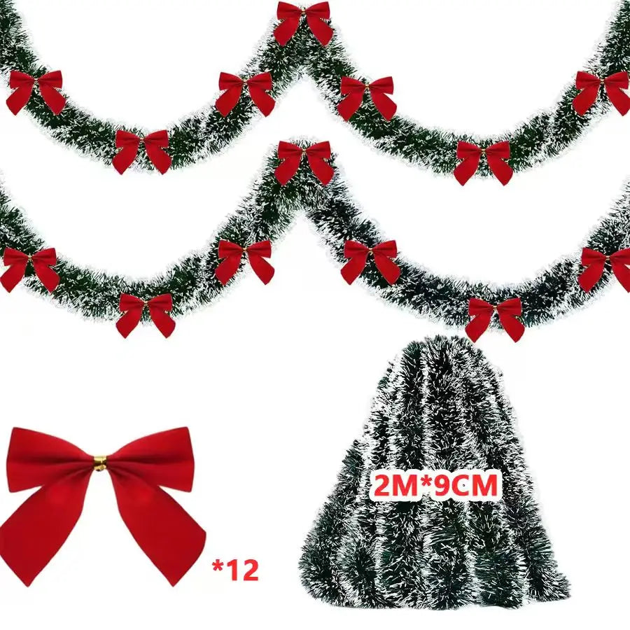 Christmas Tinsel Garland – 10M Green Cane Ribbon with Bows for Xmas Tree Decor - ZOOMNSTORE
