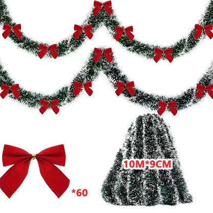 Christmas Tinsel Garland – 10M Green Cane Ribbon with Bows for Xmas Tree Decor - ZOOMNSTORE
