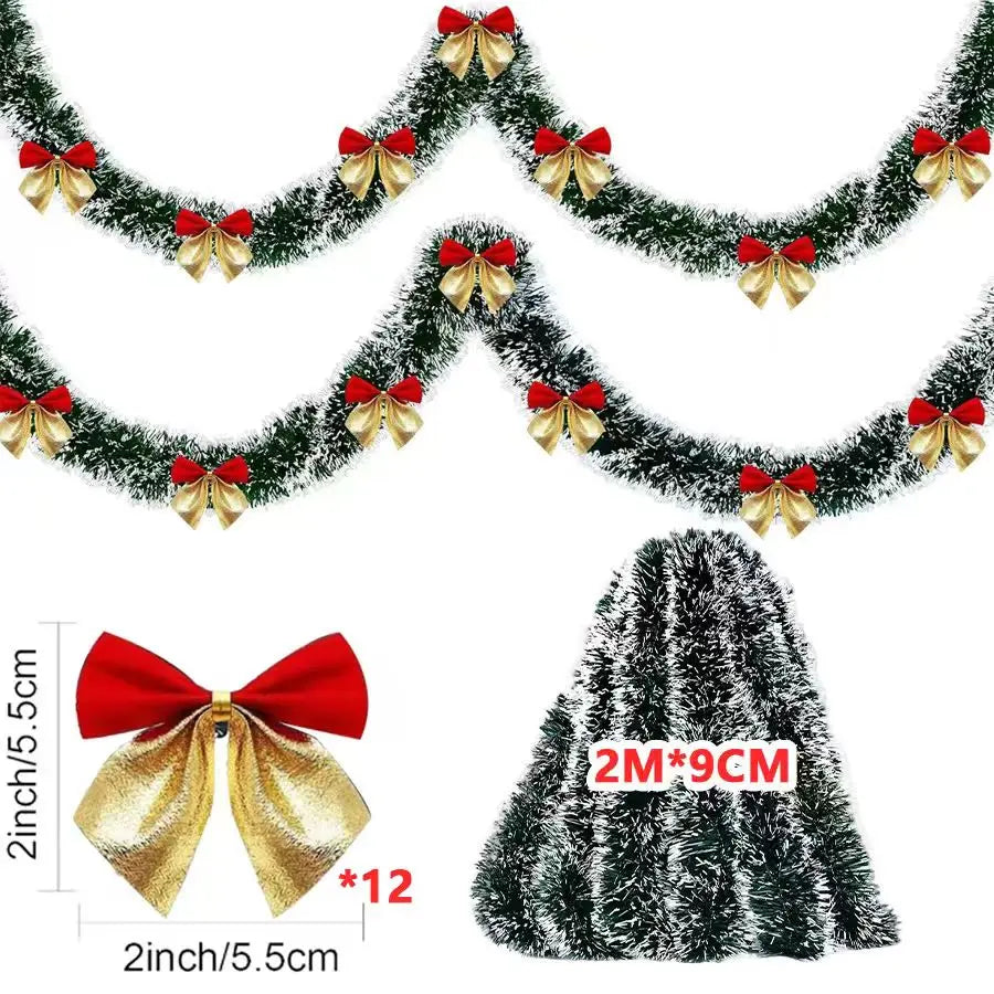 Christmas Tinsel Garland – 10M Green Cane Ribbon with Bows for Xmas Tree Decor - ZOOMNSTORE
