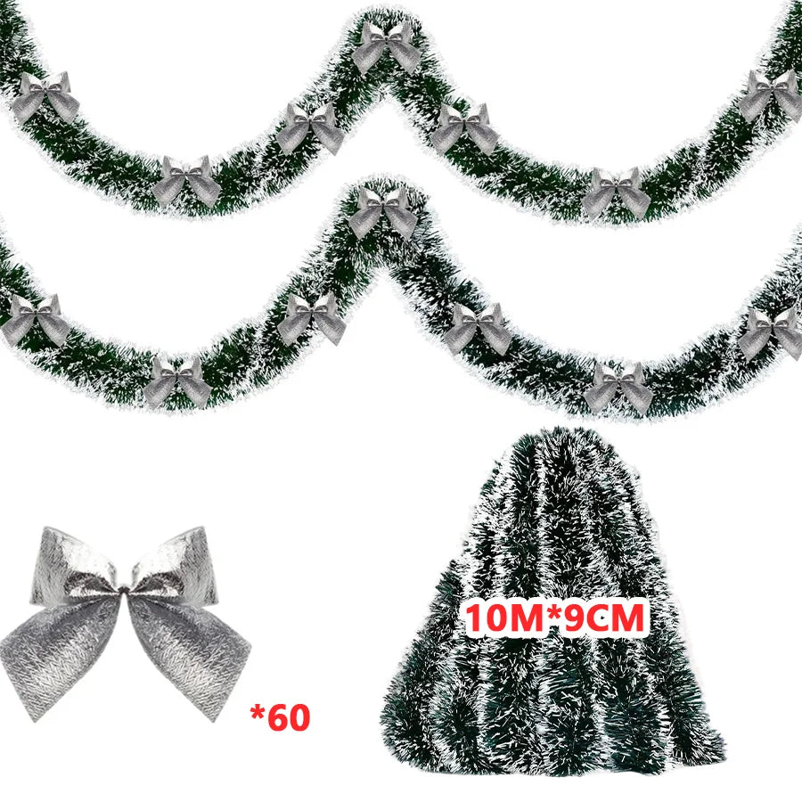 Christmas Tinsel Garland – 10M Green Cane Ribbon with Bows for Xmas Tree Decor - ZOOMNSTORE