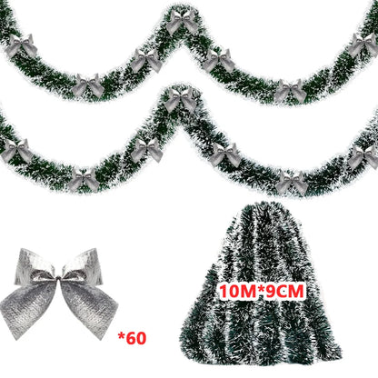Christmas Tinsel Garland – 10M Green Cane Ribbon with Bows for Xmas Tree Decor - ZOOMNSTORE