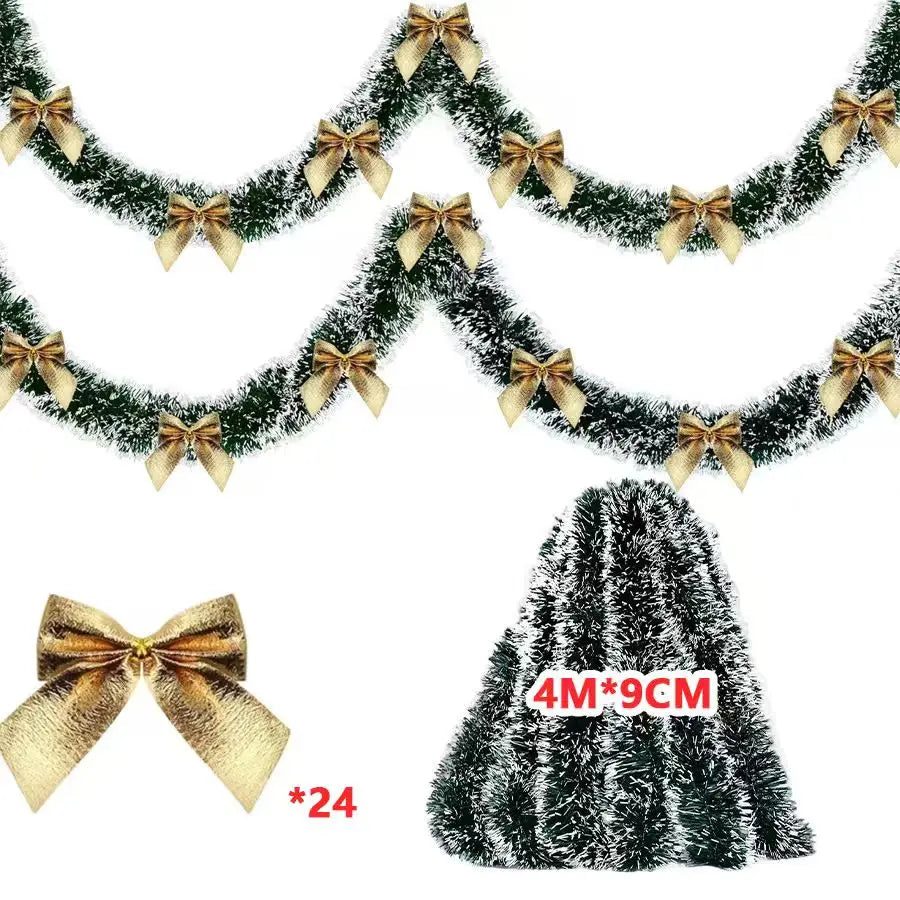 Christmas Tinsel Garland – 10M Green Cane Ribbon with Bows for Xmas Tree Decor - ZOOMNSTORE