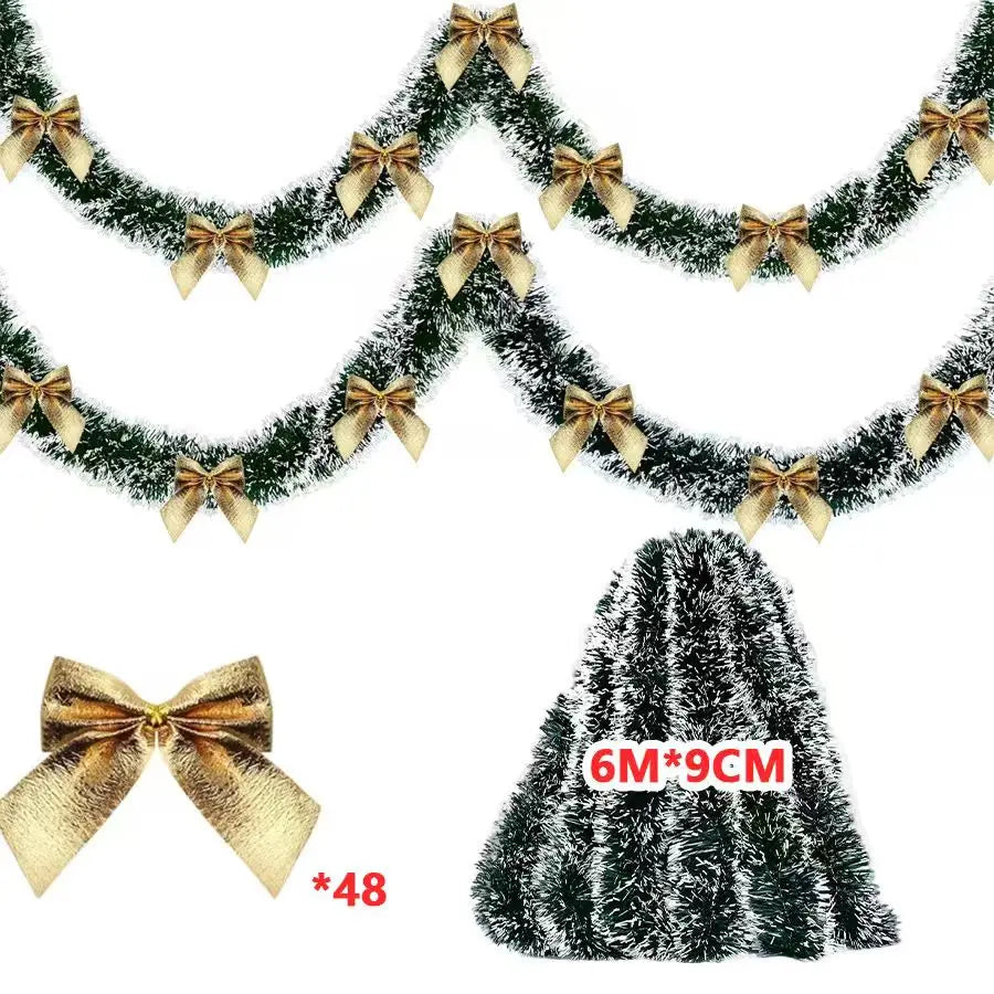 Christmas Tinsel Garland – 10M Green Cane Ribbon with Bows for Xmas Tree Decor - ZOOMNSTORE