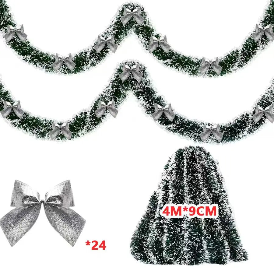 Christmas Tinsel Garland – 10M Green Cane Ribbon with Bows for Xmas Tree Decor - ZOOMNSTORE