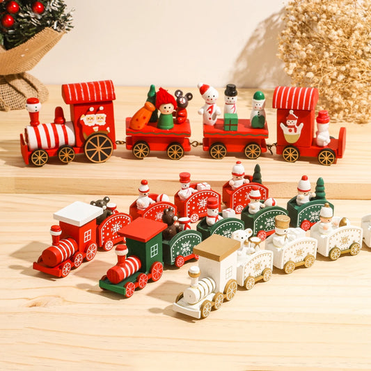 Christmas Train Decoration - Wooden & Plastic Holiday Train Ornament for Xmas Gifts - ZOOMNSTORE