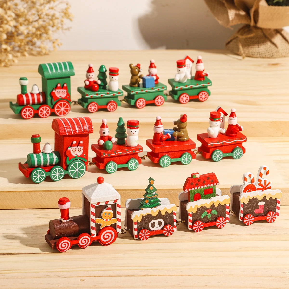 Christmas Train Decoration - Wooden & Plastic Holiday Train Ornament for Xmas Gifts - ZOOMNSTORE