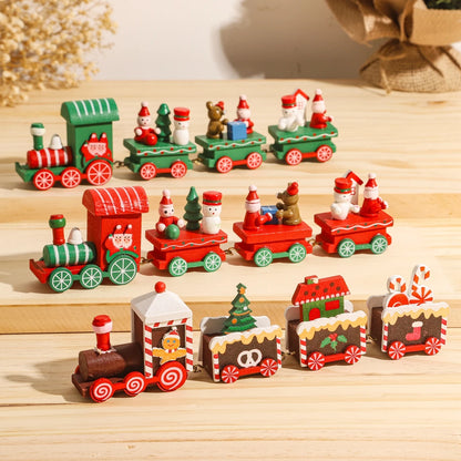 Christmas Train Decoration - Wooden & Plastic Holiday Train Ornament for Xmas Gifts - ZOOMNSTORE