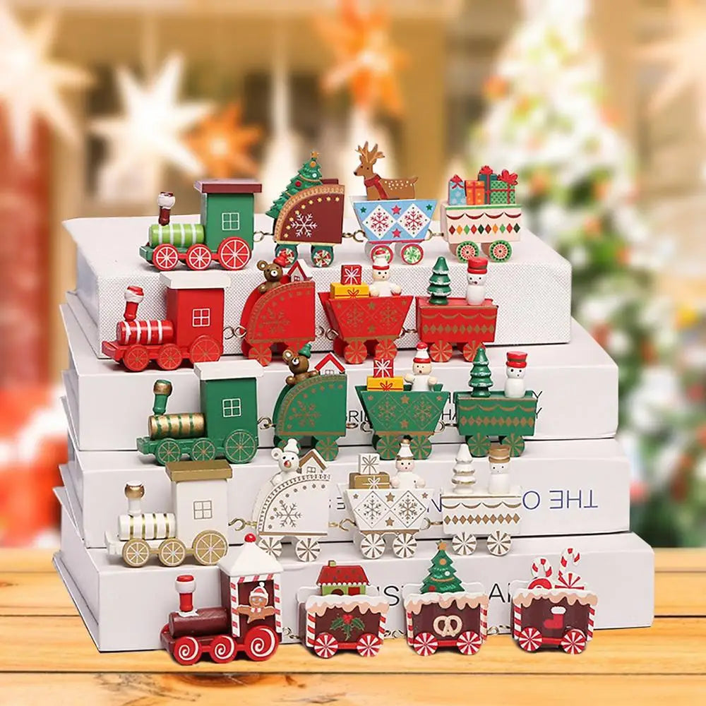 Christmas Train Decoration - Wooden & Plastic Holiday Train Ornament for Xmas Gifts - ZOOMNSTORE